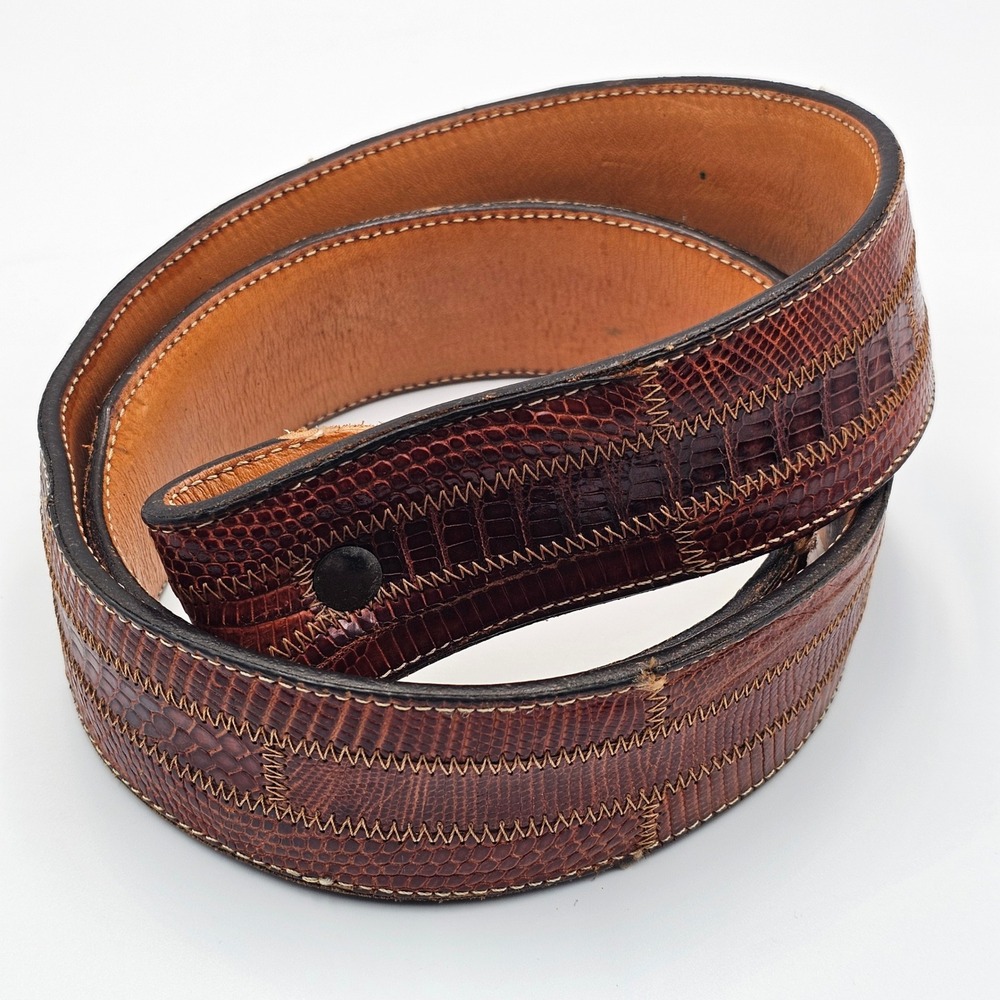 Joe Brazos Vintage Genuine Alligator Lizard Patchwork Leather Belt Strap 40